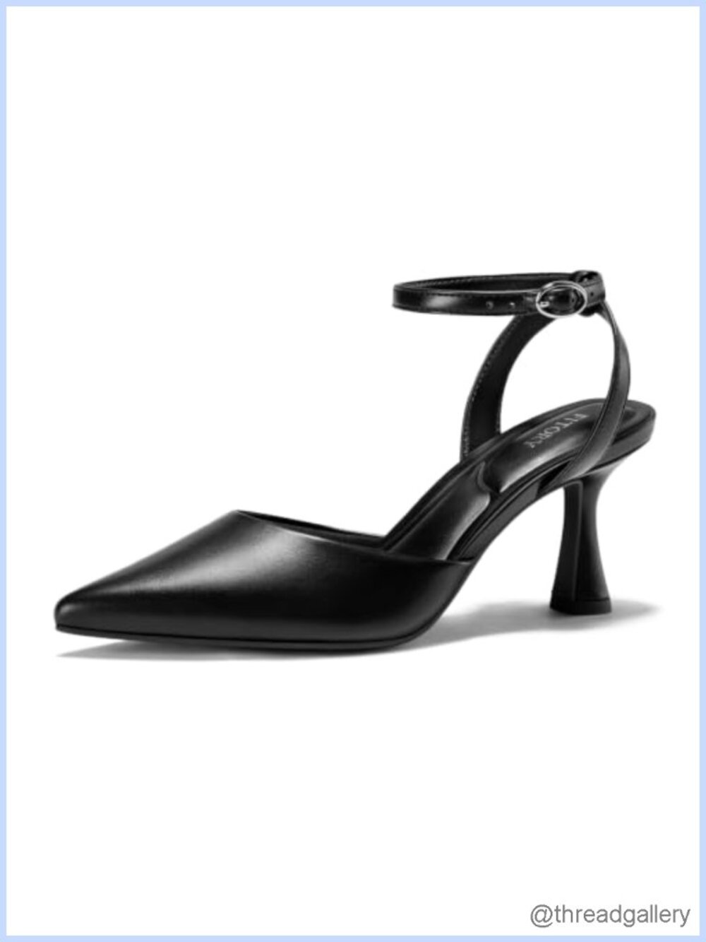 Kitten Heel Closed Toe Pumps with Adjustable Ankle Strap Faux Leather